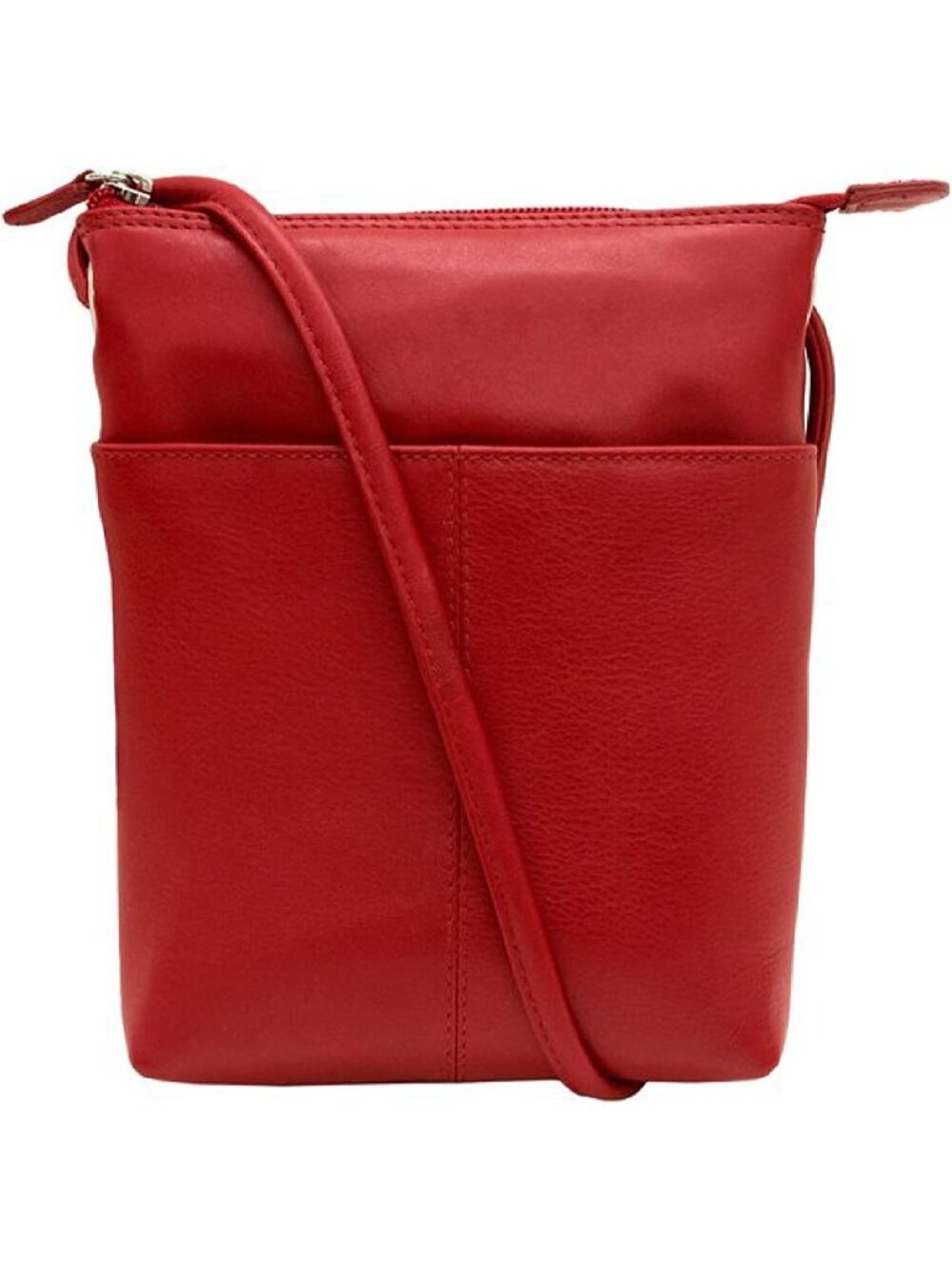 Women's Red Leather Front Open Pocket Back Zip Adjustable Strap Crossbody Bags